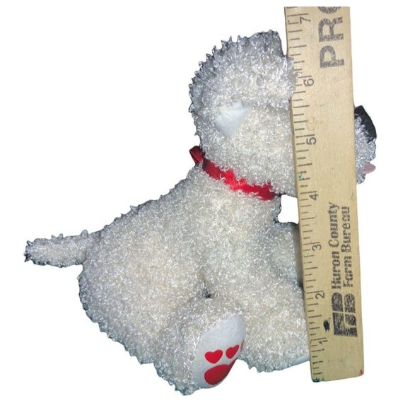Hallmark White Fuzzy Puppy Dog Plush Stuffed Animal Red Bow Hearts - Picture 7 of 8